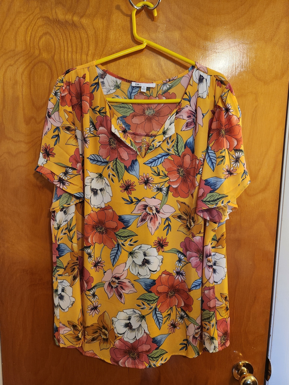 DR2 Yellow Floral Ruffle Sleeve Blouse